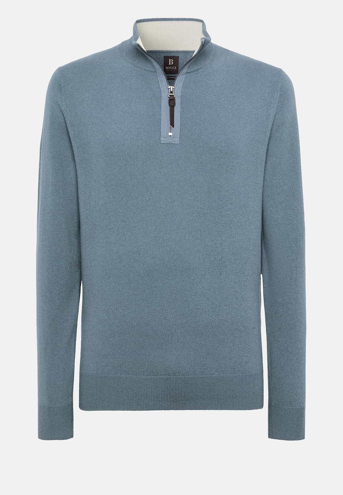 Indigo Cashmere Half Zip Jumper, Indigo, hi-res