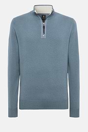 Indigo Cashmere Half Zip Jumper, Indigo, hi-res