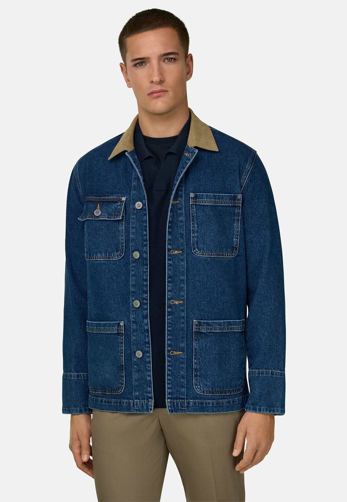 Giacca Camicia In Denim Di Cotone, Indaco, hi-res, 1