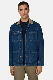 Giacca Camicia In Denim Di Cotone, Indaco, thumb, 1