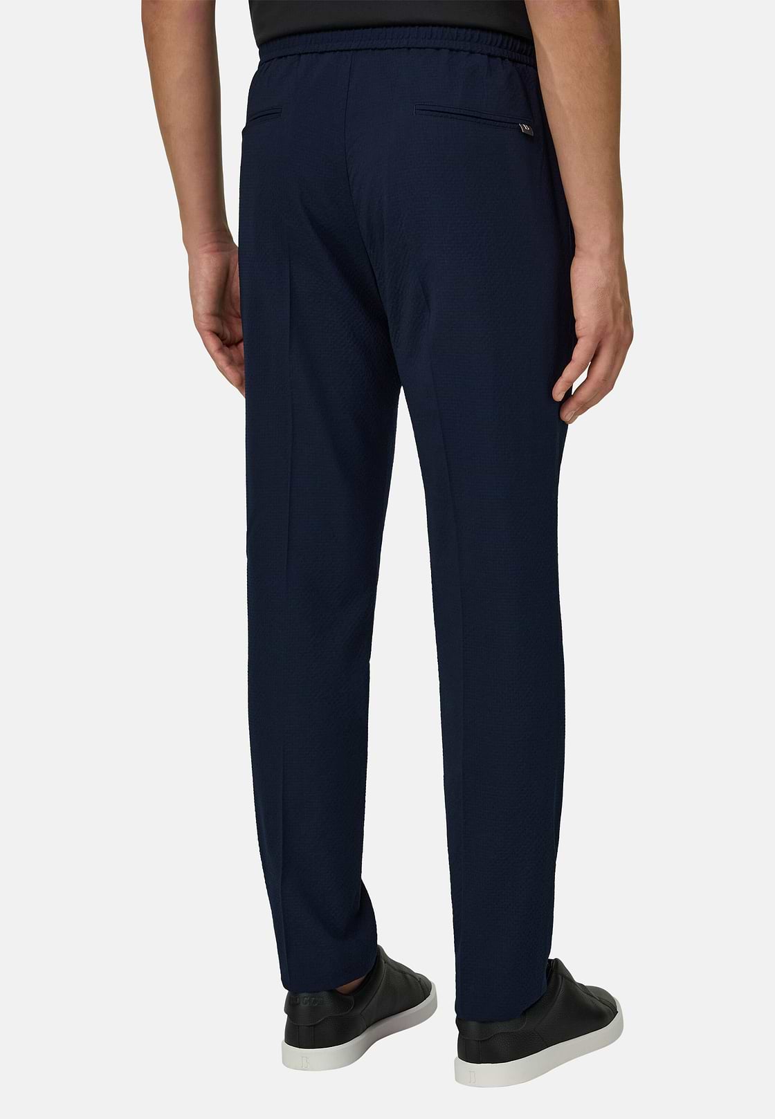 Spodnie City z elastycznej wełny seersucker, Navy blue, hi-res, 3