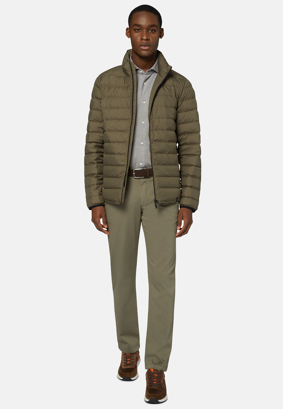 Quilted Nylon Real Down Bomber Style Sempione, Military Green, hi-res