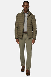 Quilted Nylon Real Down Bomber Style Sempione, Military Green, hi-res