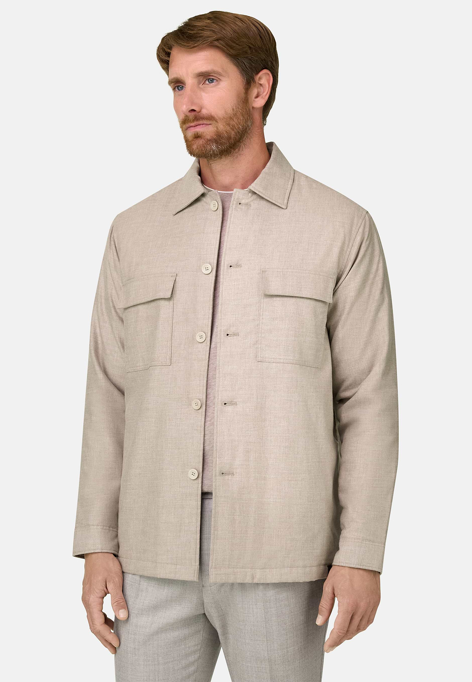 Overshirt Gewatteerd in Katoen Tencel, Sand, hi-res