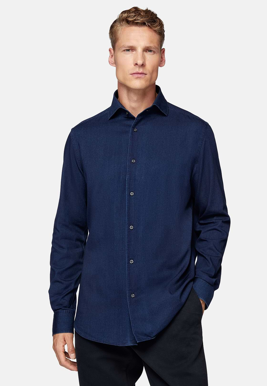 Camisa de ganga de algodão de ajuste regular, Indigo, hi-res