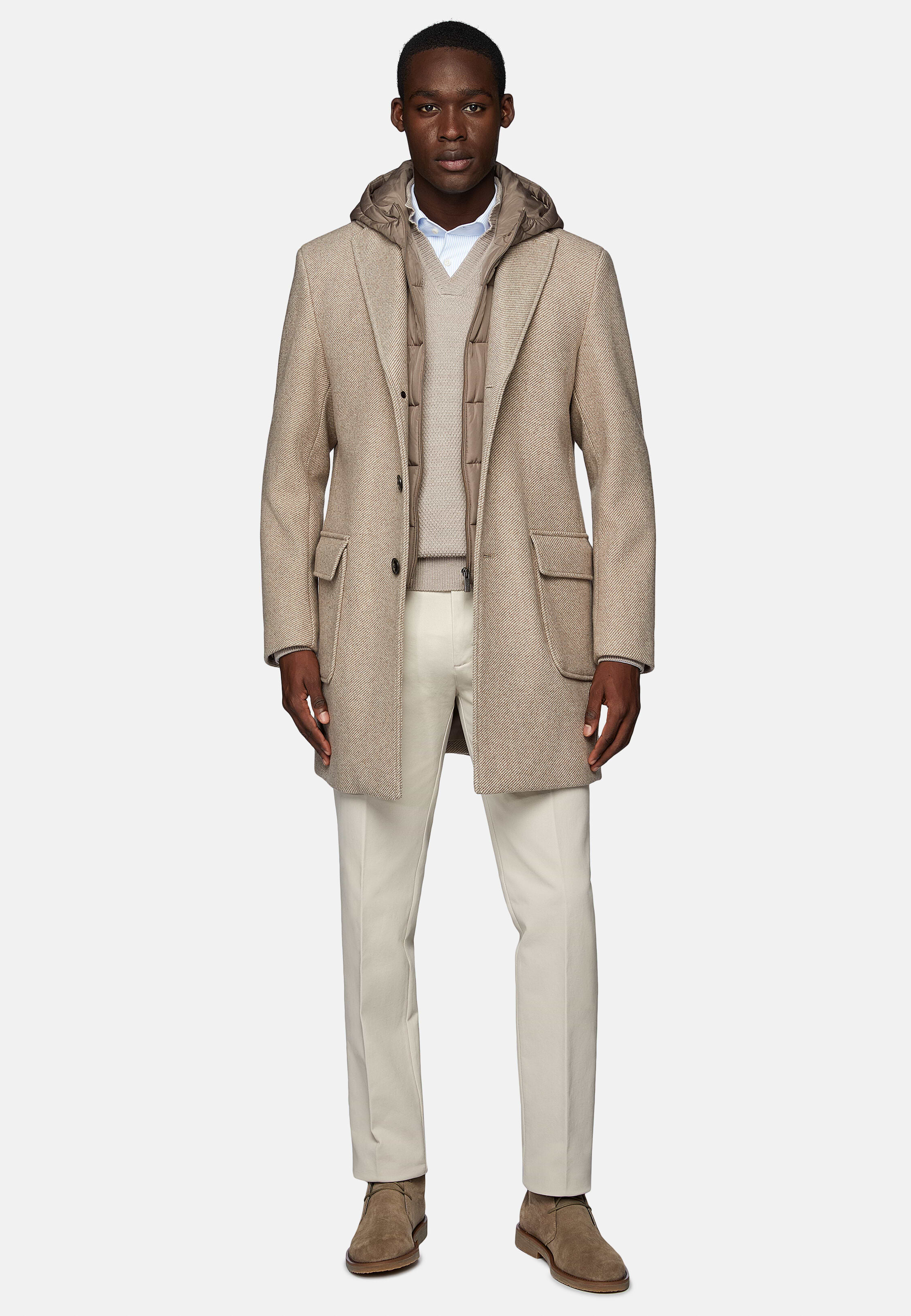 Men s Wool Blend Coat With Hoodie Bib Boggi Milano