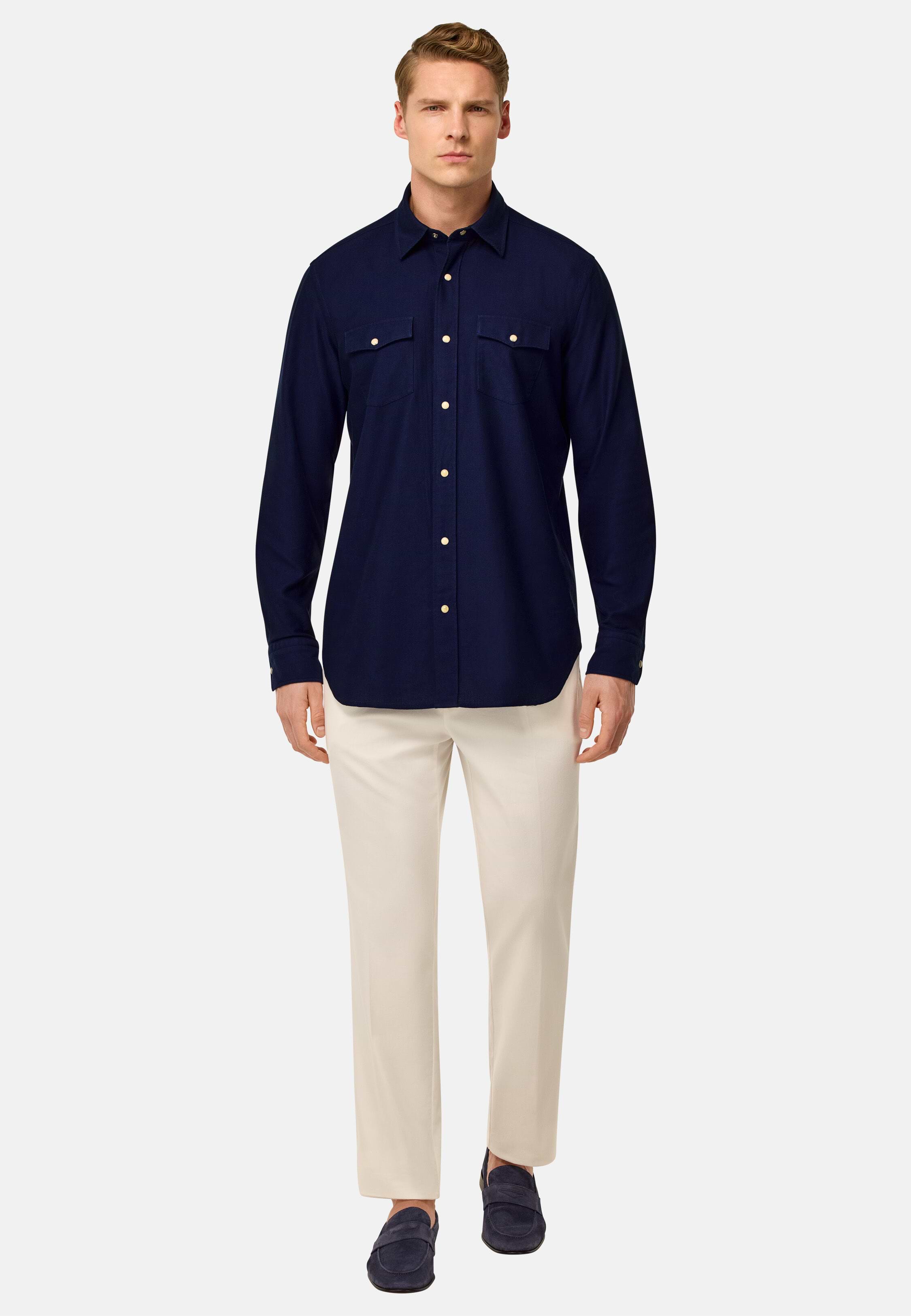Men's Regular Fit Cotton Shirt, Navy blue | Boggi Milano