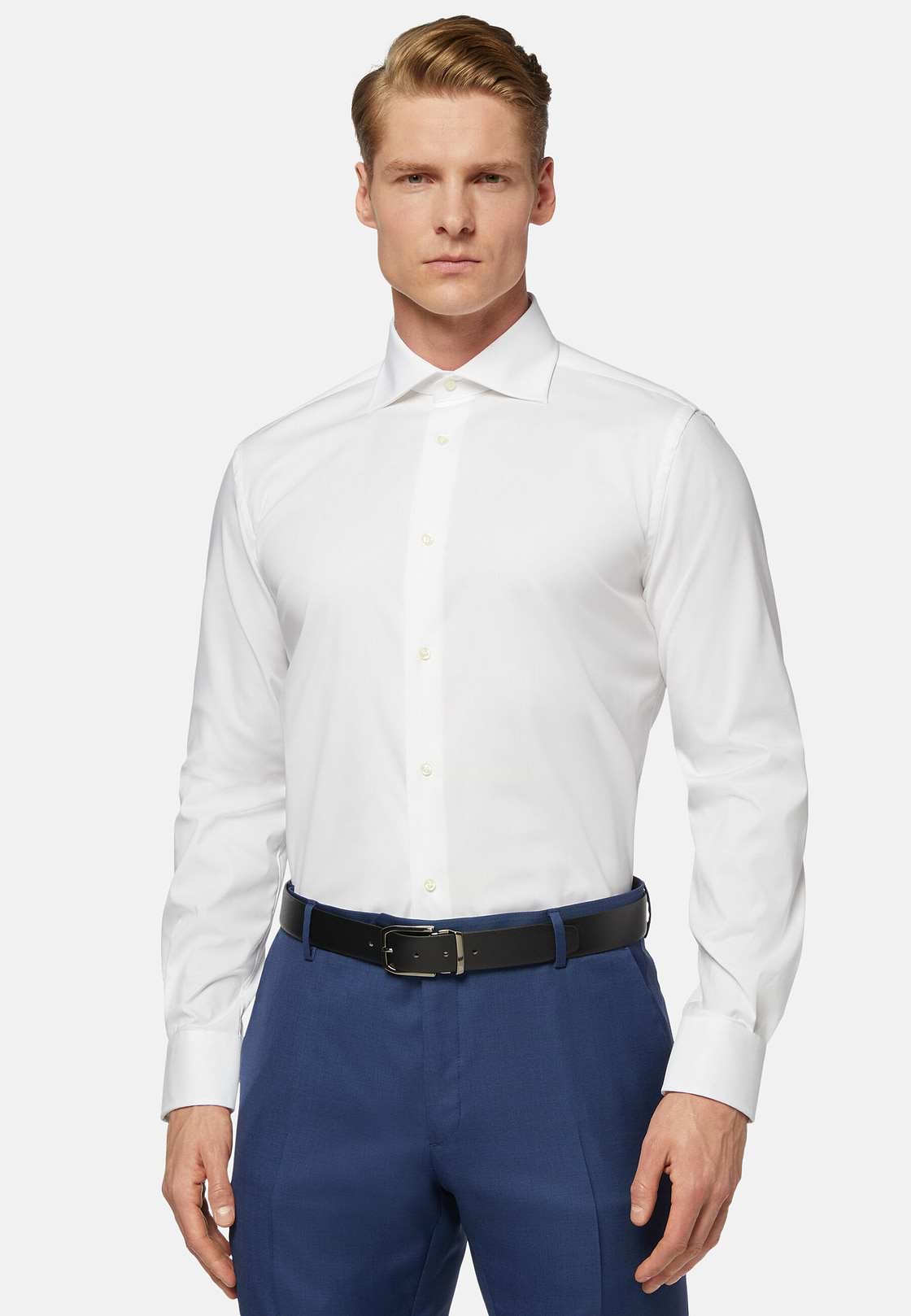 Camisa blanca en pin point de algodón regular fit, Blanco, hi-res