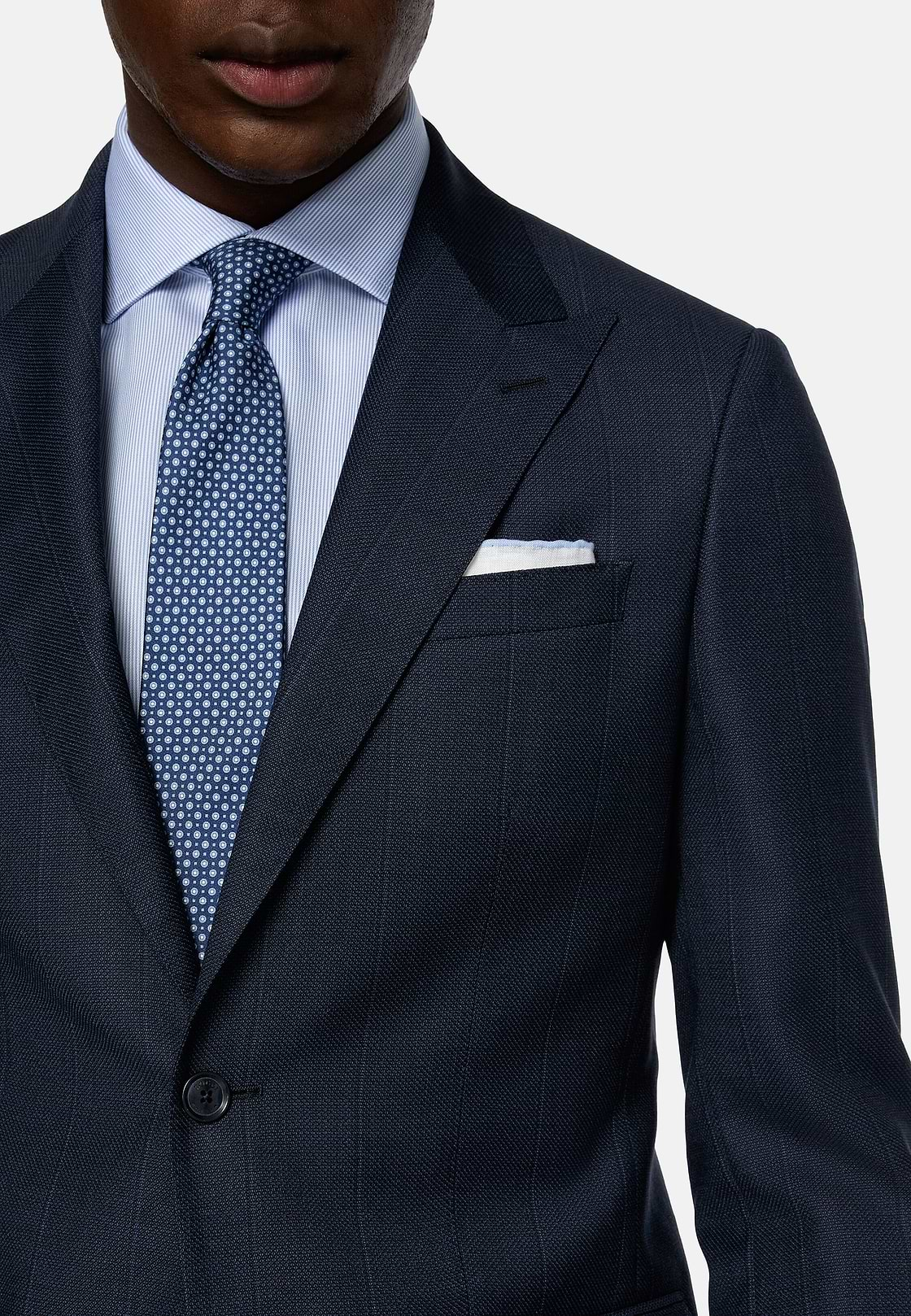 Navy Blue Pinstripe Suit In Pure Wool, Navy blue, hi-res