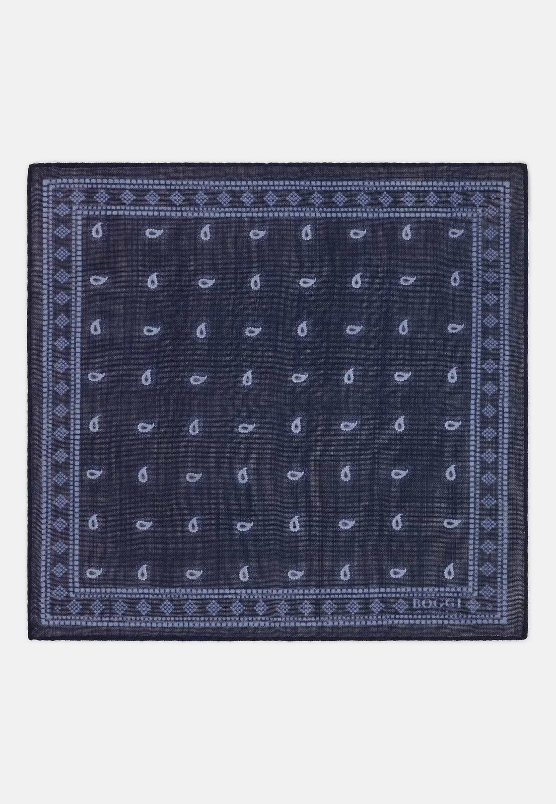 Pocket Square Micro Paisley Print Wool, Navy blue, hi-res, 2