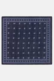 Pocket Square Micro Paisley Print Wool, Navy blue, thumb, 2