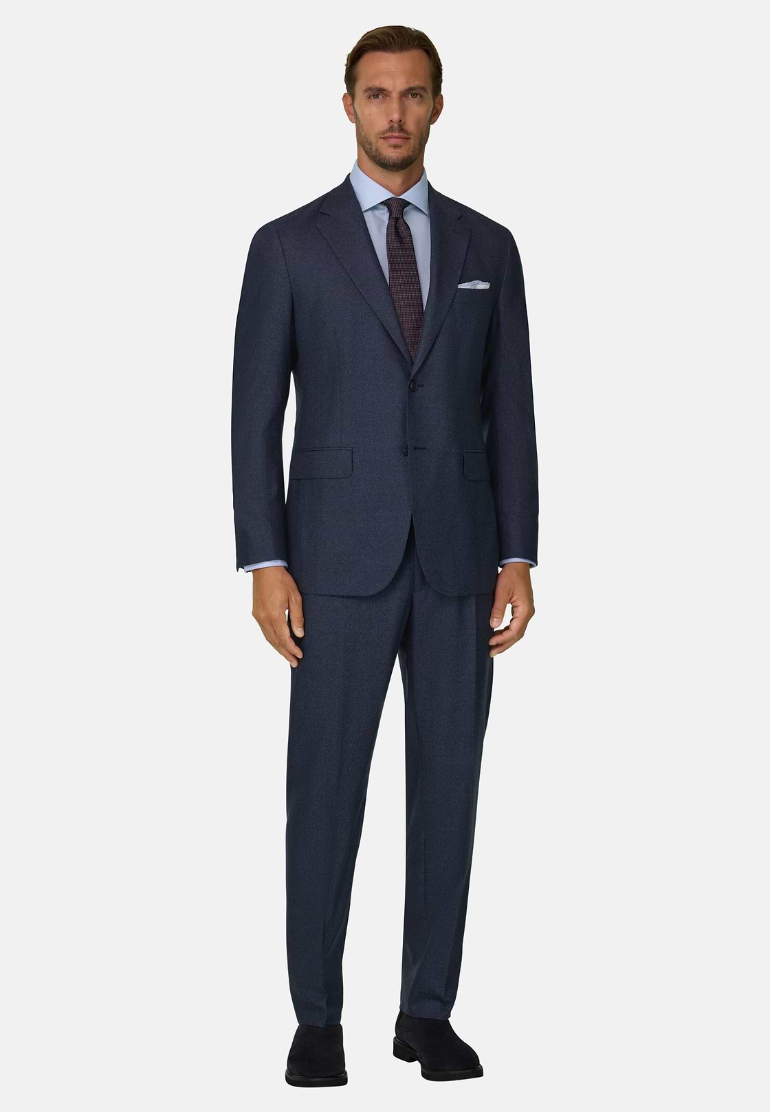 Suit Herringbone in Wool Flannel, Blue, hi-res, 2