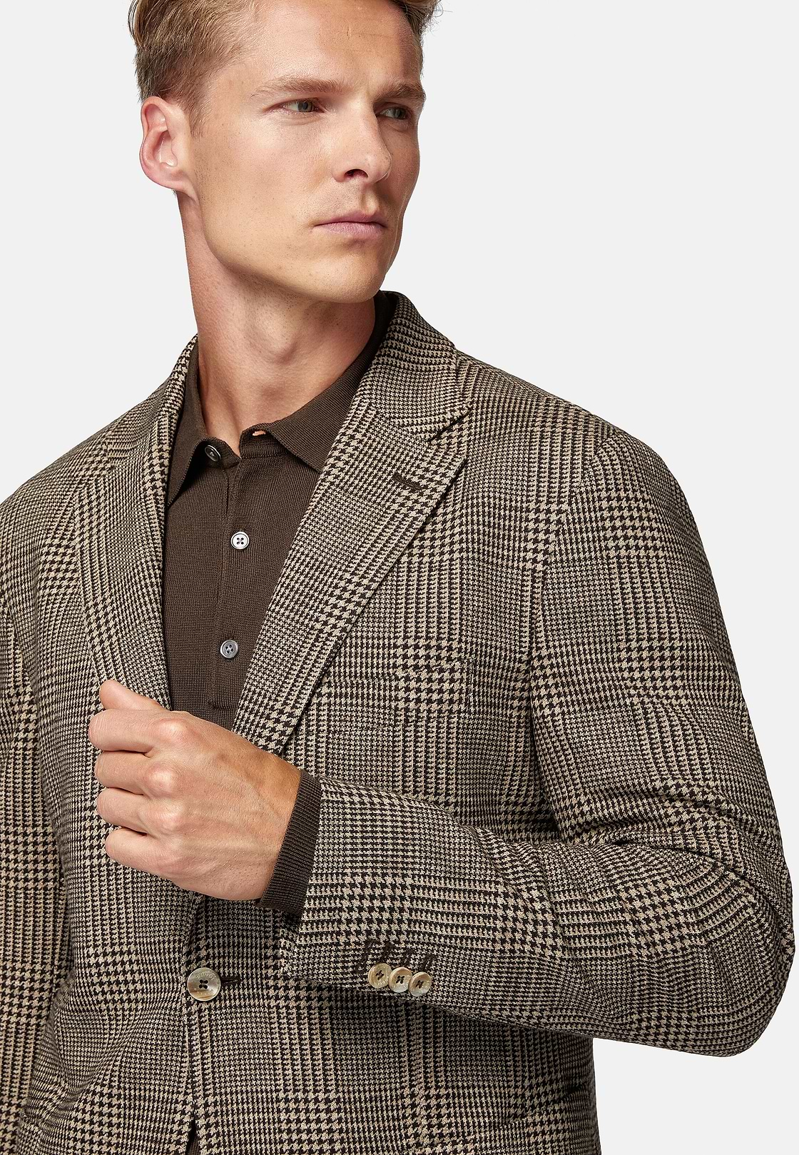 Brown Prince of Wales Check Cotton Blend Jacket, Brown, hi-res