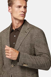 Brown Prince of Wales Check Cotton Blend Jacket, Brown, hi-res