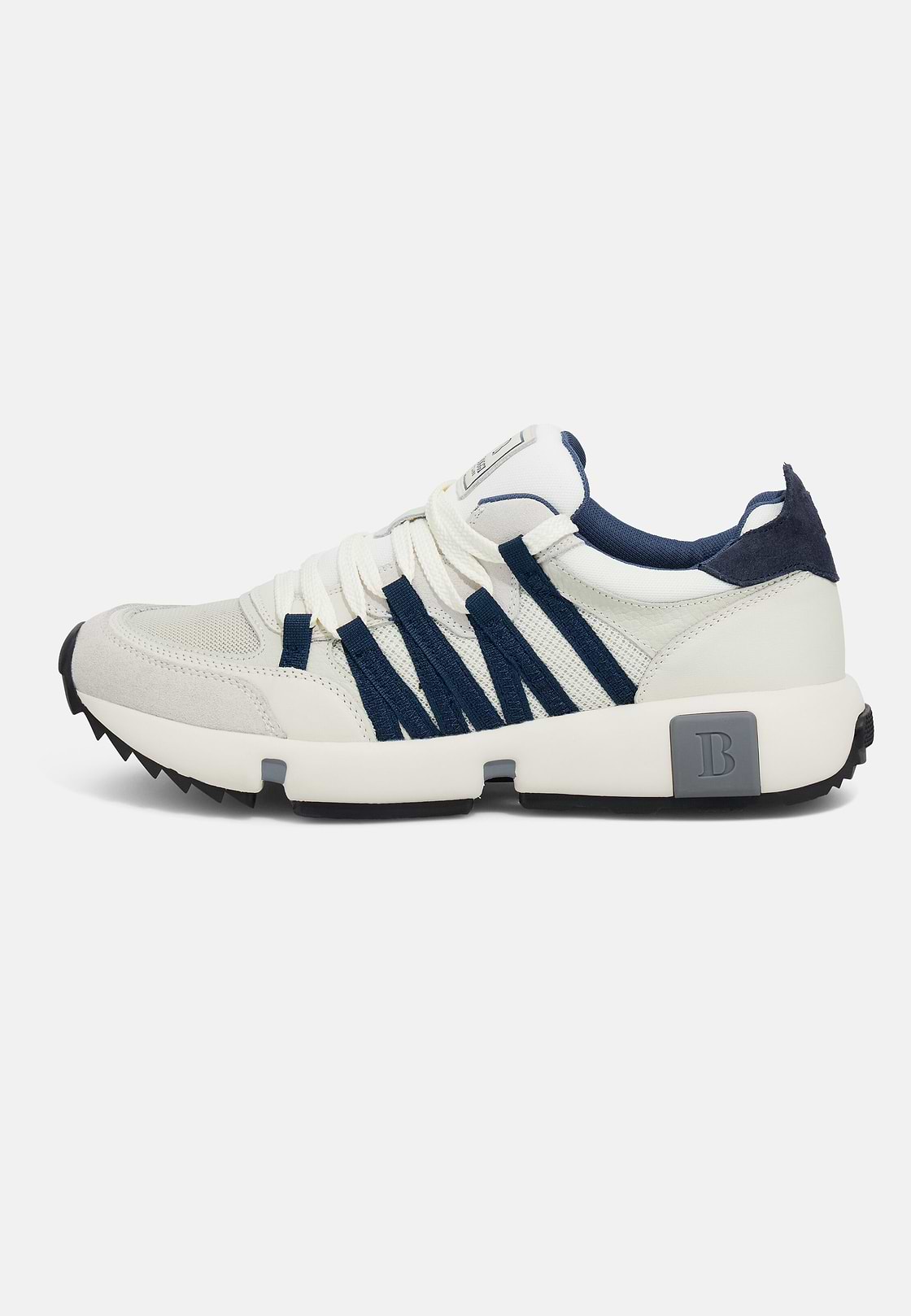 Technical Fabric and Leather Trainers, White - Blue, hi-res