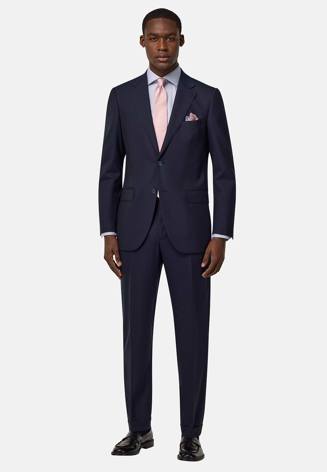 Fine Pinstripe Pure Wool Suit, Navy blue, hi-res