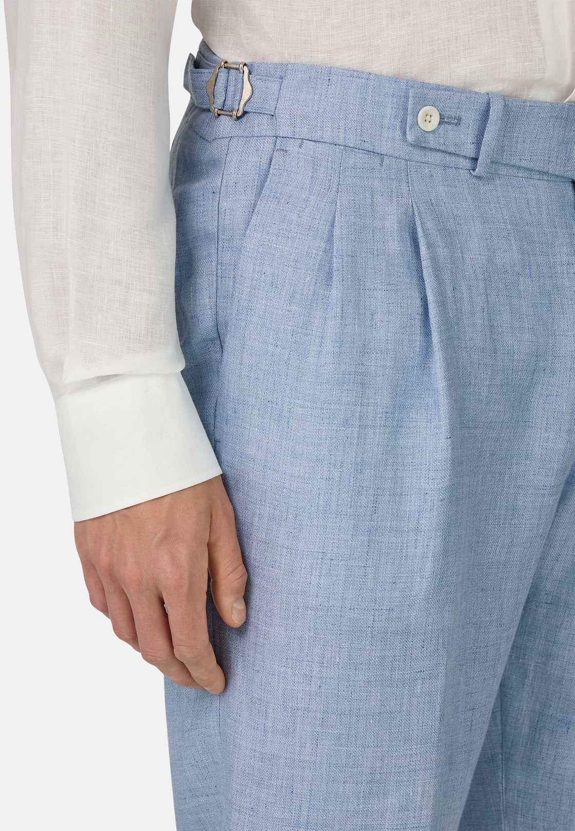 Pantaloni In Puro Lino, Azzurro, hi-res