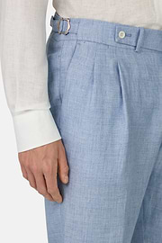 Pantaloni In Puro Lino, Azzurro, hi-res