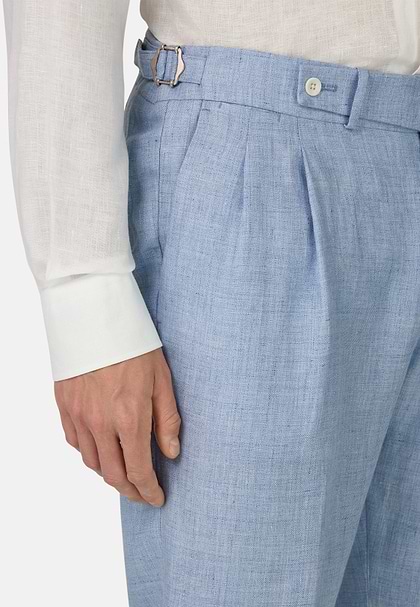 Pure Linen Trousers, Light Blue, hi-res