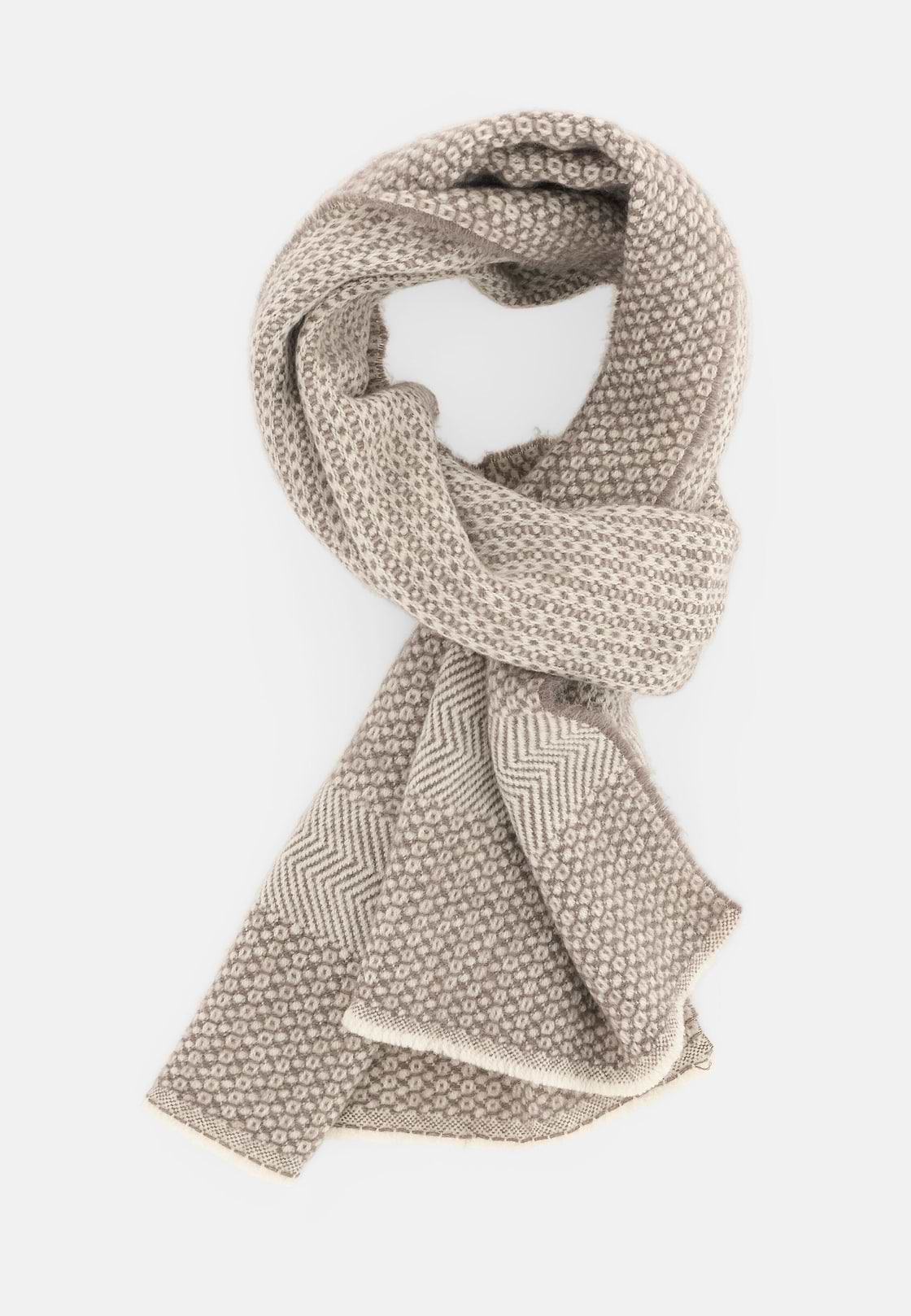 Scarf with Armature Motif in Wool, Sand, hi-res, 2