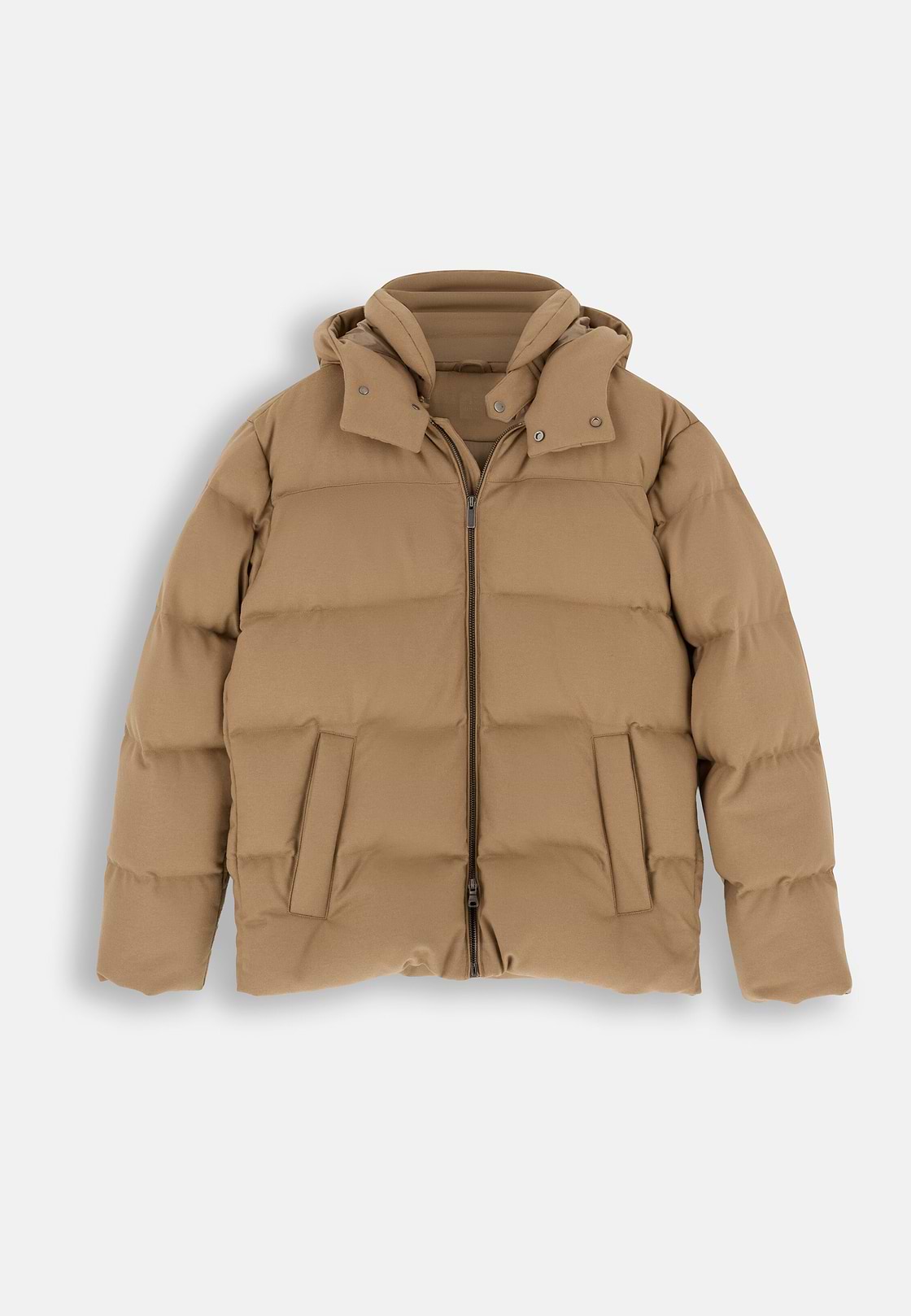 Bomber in Wool Blend Padded with Goose Down, Camel, hi-res, 6