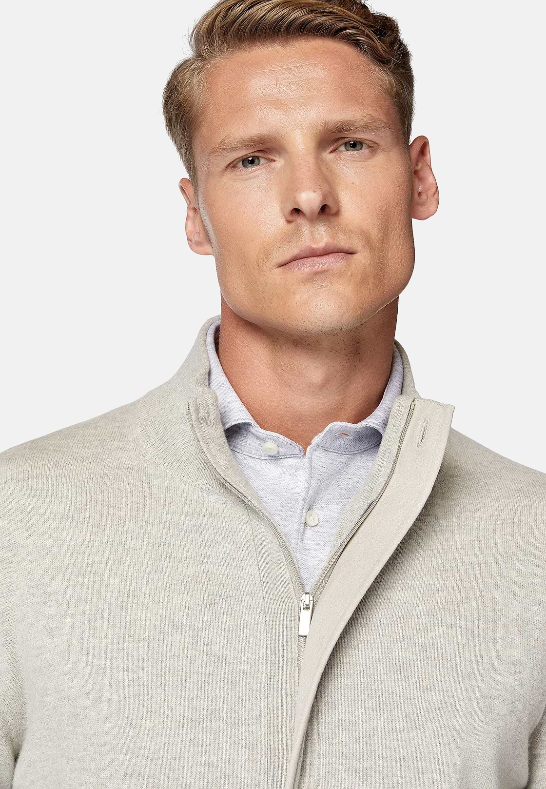Pull Full Zip Sable En Laine Cachemire, Sable, hi-res