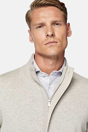 Pull Full Zip Sable En Laine Cachemire, Sable, hi-res