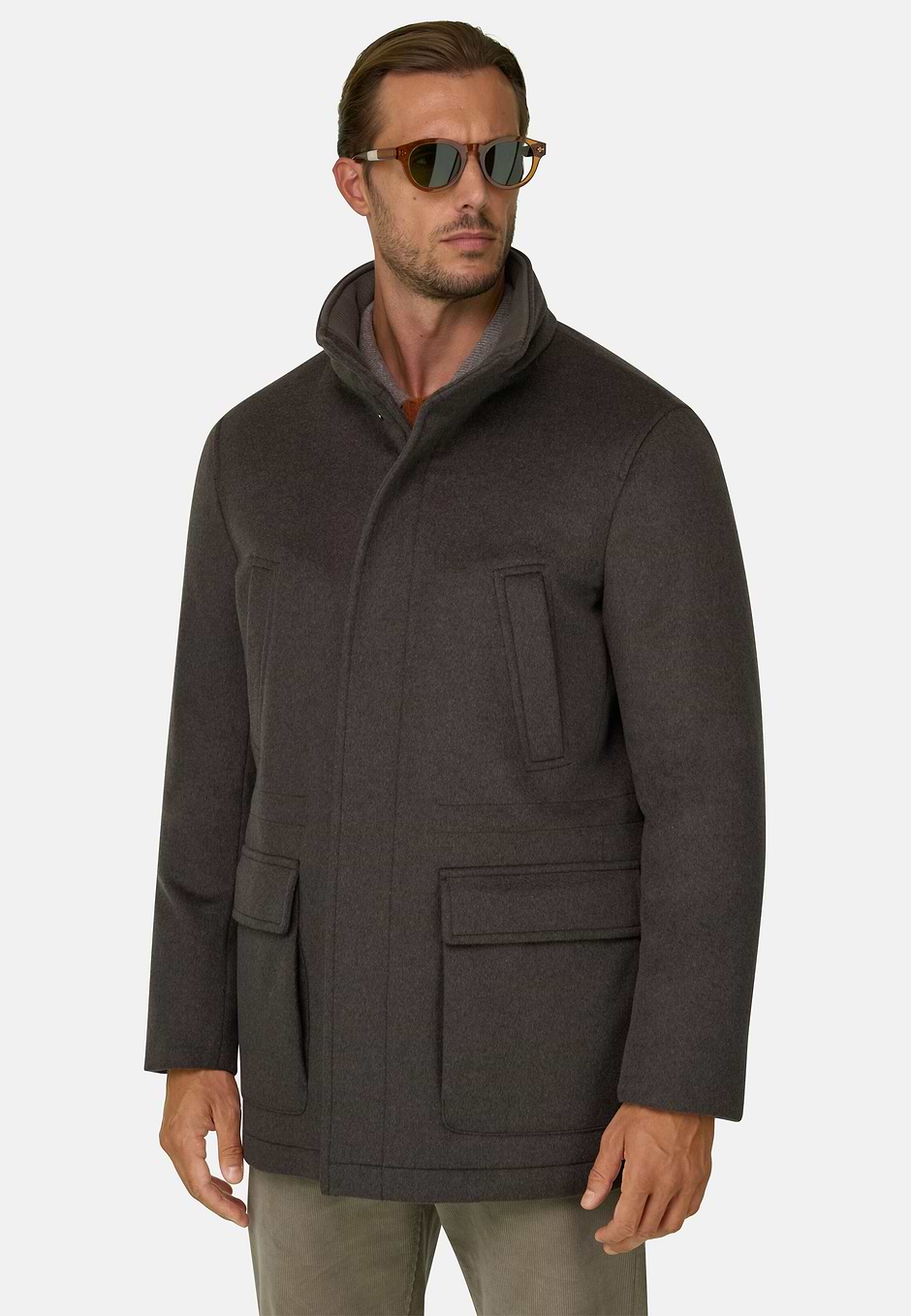 Car Coat Matelassé en Laine Cachemire, Taupe, hi-res