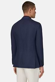 Micro Textured Jacket in Pure Linen, Blue, thumb, 3