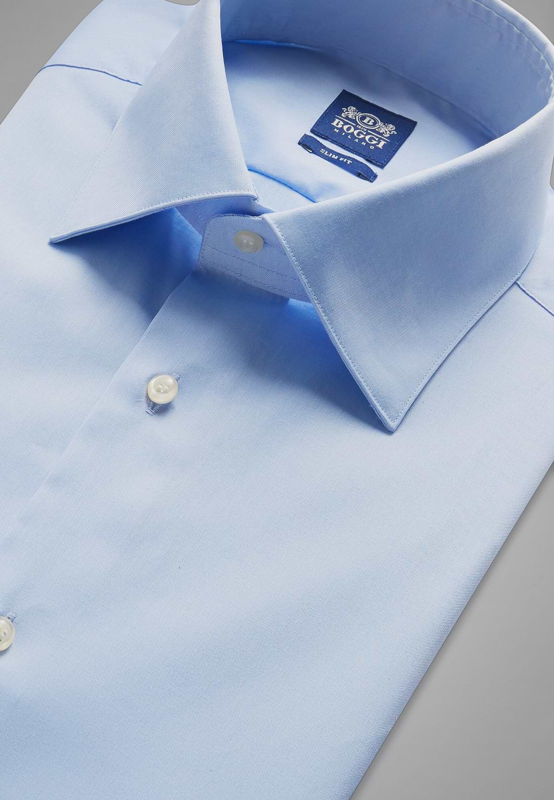 Camisa azul de algodón elastificado slim, , hi-res, 2