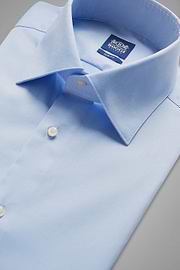 Camisa azul de algodón elastificado slim, , thumb, 2