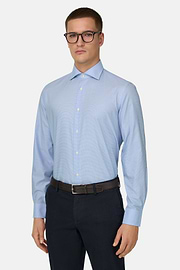 Slim Fit Houndstooth Cotton Shirt, Light Blue, thumb, 1