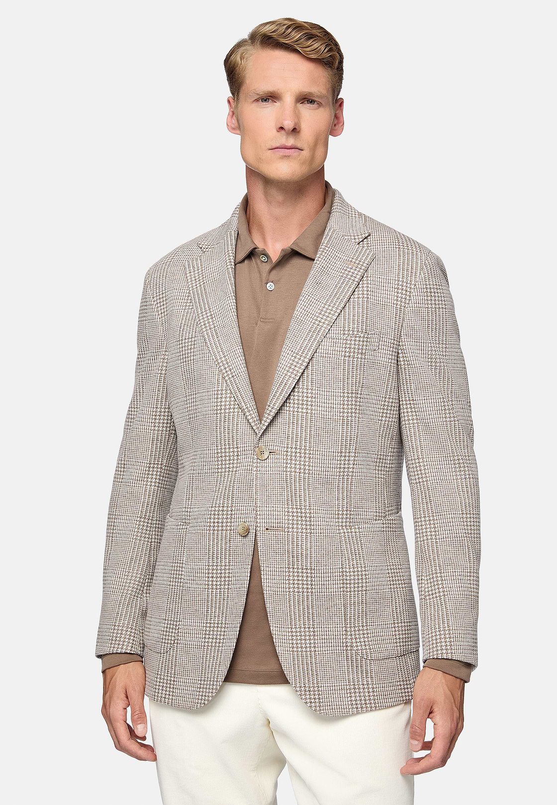 Beige Prince of Wales Check Cotton Blend Jacket, Beige, hi-res