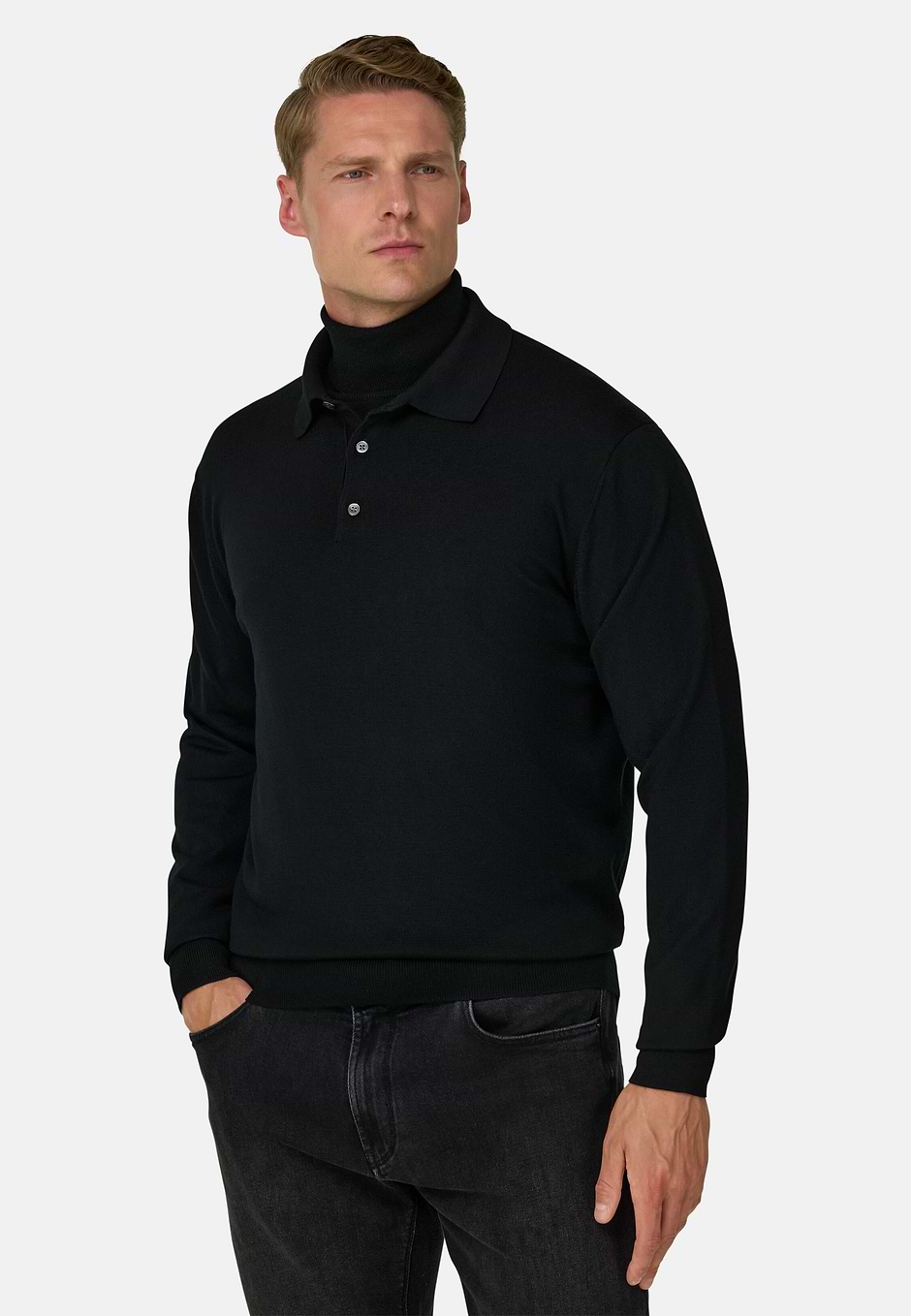 Polo de Punto en Merino, Negro, hi-res