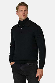 Gestricktes Polo aus Merino, Schwarz, thumb, 1