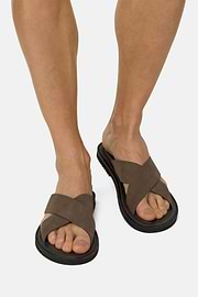 Suede Leather Slippers, Taupe, thumb, 2