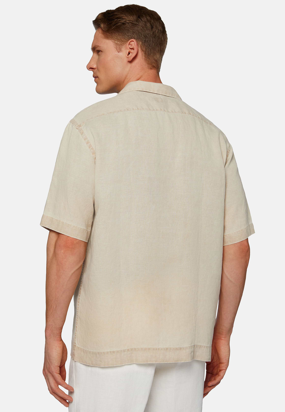 Camisa Larga em Linho Bege, Beige, hi-res