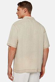 Camisa Larga em Linho Bege, Beige, hi-res