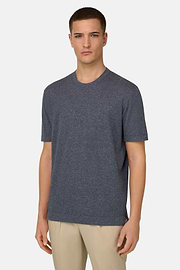 T-Shirt aus Baumwoll-Leinen-Strick, Indigo, thumb, 1