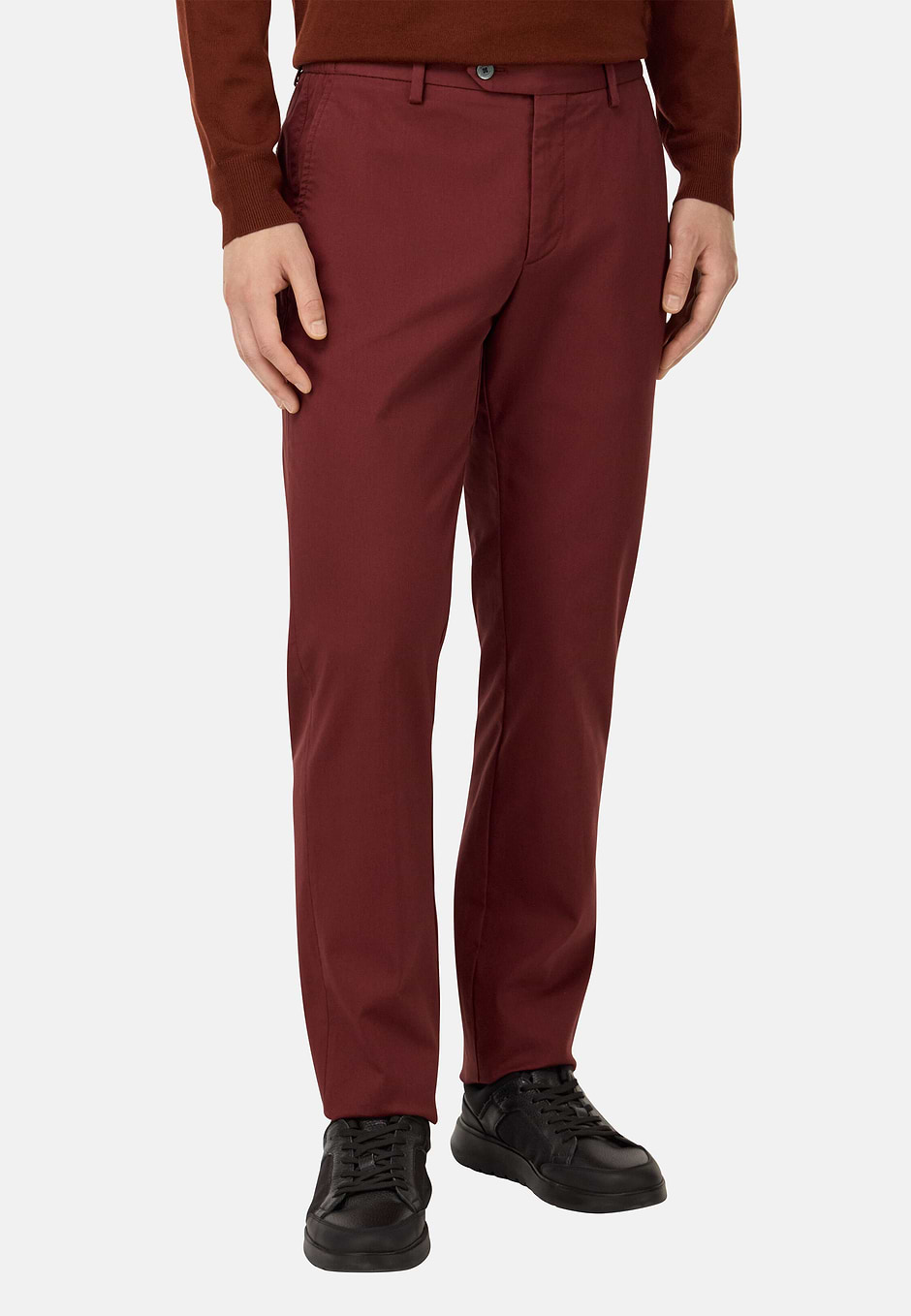 Stretch Cotton/Tencel Trousers, Burgundy, hi-res