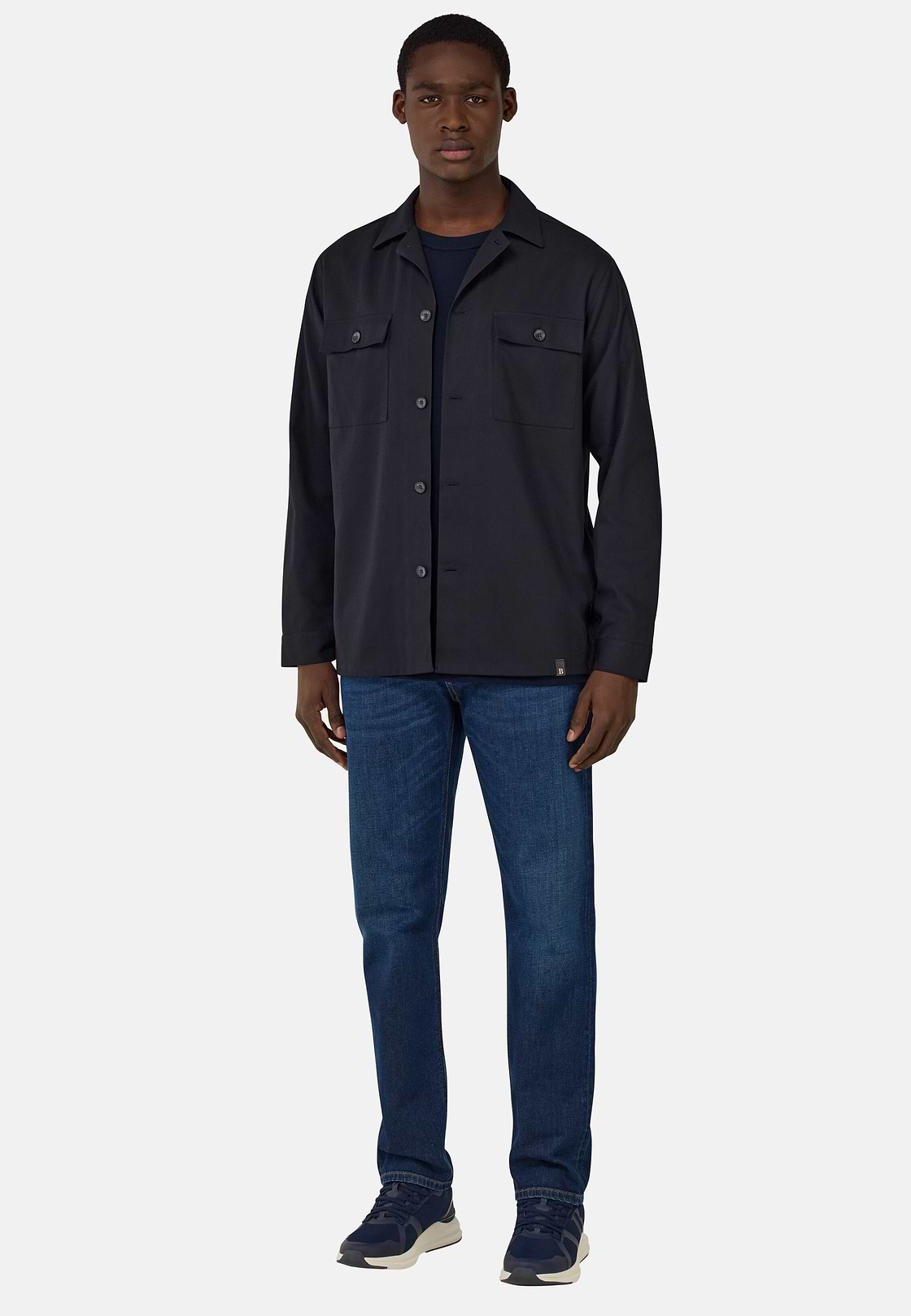 Cotton Overshirt, Navy blue, hi-res