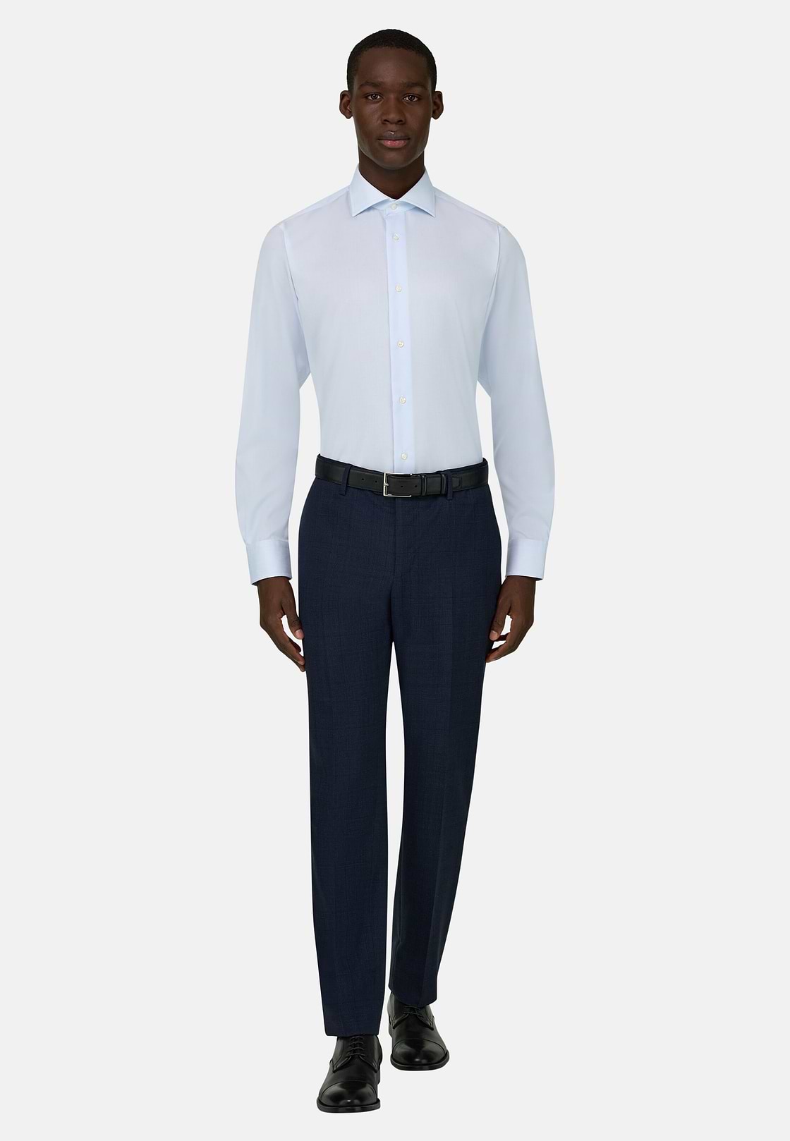 Camicia In Cotone Slim Fit, Azzurro, hi-res, 2