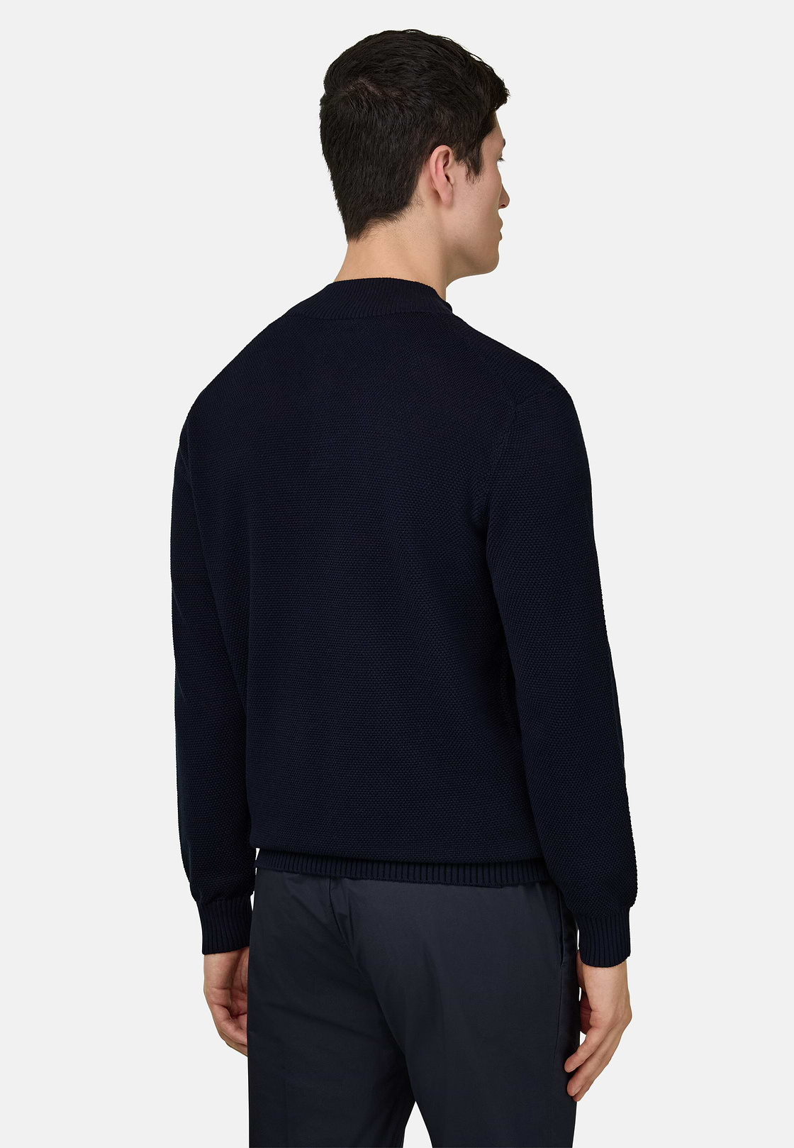 Stehkragenpullover Aus Baumwolle, Navy blau, hi-res, 3