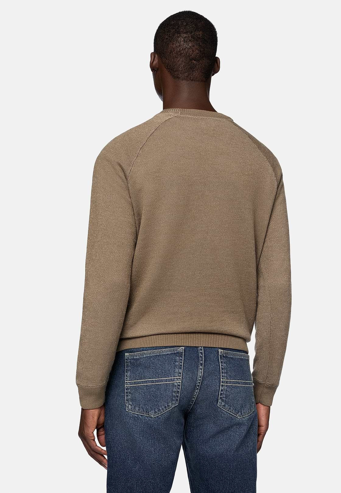 Brown Crew Neck Jumper In Cotton Cashmere Blend, Brown, hi-res