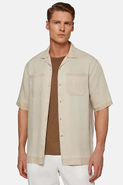 Camisa Larga em Linho Bege, Beige, hi-res