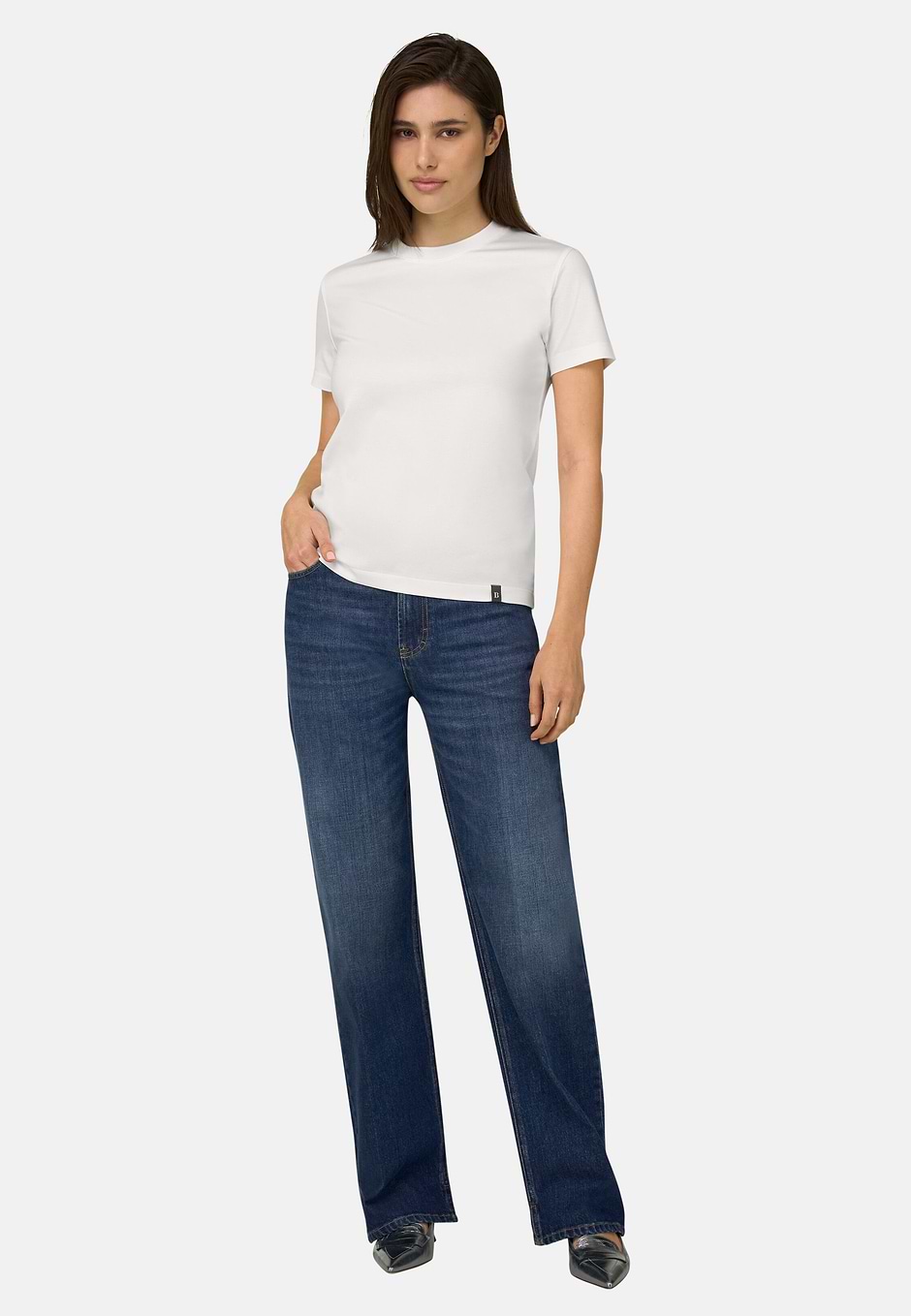 T-Shirt In Cotone Seta, Bianco, hi-res