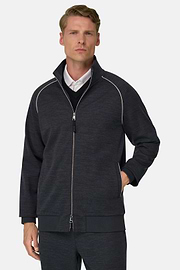 Full-Zip Sweatshirt in Wool Blend Diagonal, Charcoal, thumb, 1