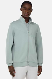 Sweat-Shirt Full Zip En Mélange Coton Et Scuba Léger, Vert Clair, hi-res