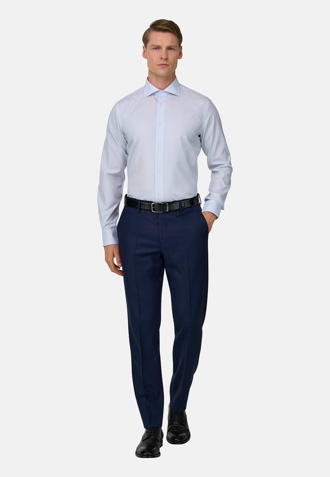 Camicia A Righe In Cotone Regular Fit, Azzurro, hi-res, 2