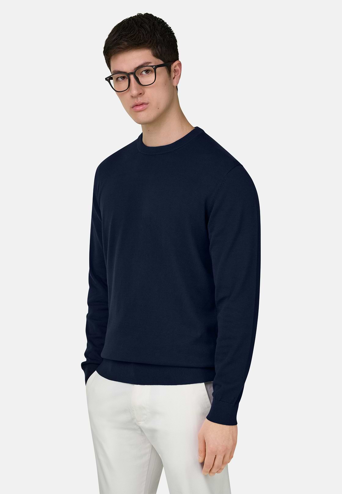 Cotton Crew Neck, Navy blue, hi-res, 2